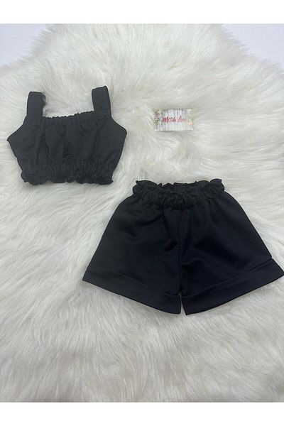 Moda Lina Pantaloni scurți de culoare uni și costum crop pentru fete