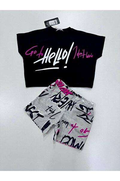 Esterella Hello Printed - Κοντό μανίκι Crew Neck Crop Σορτς για κορίτσια