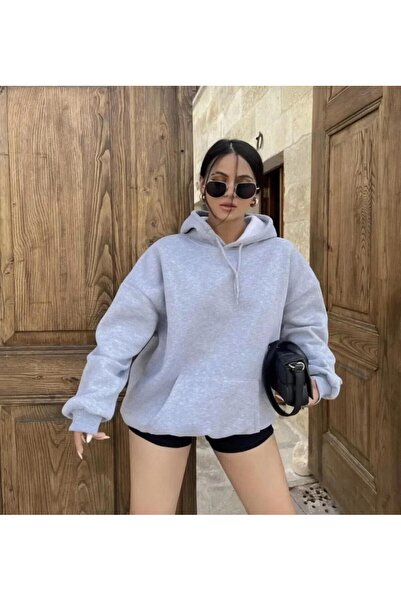 KOZİA OUTDOORS Unisex μονόχρωμο φούτερ με κουκούλα ΓΚΡΙ