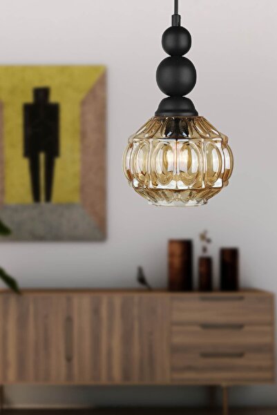 Begüsa Katana Tekli Avize Siyah Bal Cam