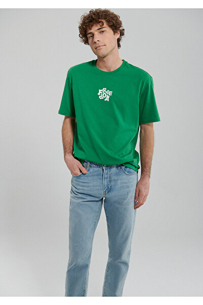 Mavi تي شيرت أخضر مطبوع مقاس فضفاض / مقاس فضفاض مريح0612153-71696