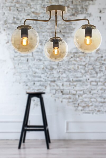 Begüsa Yağmur 3.lü Eskitme-bal Glop Camlı Avize