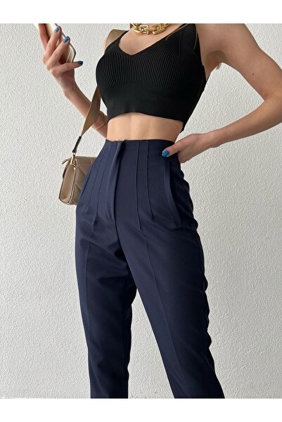 SHEVANE Чорні брюки з високою талією на манжетах