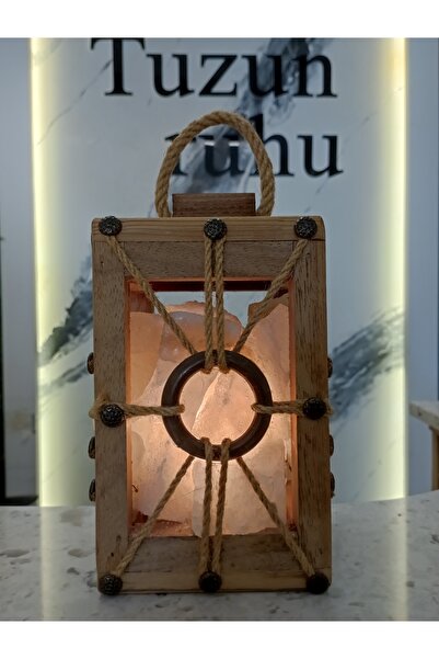 Tuzun Ruhu Tahta Fener Görünümlü Tuz Parçalı Doğal Kaya Tuzu Lambası