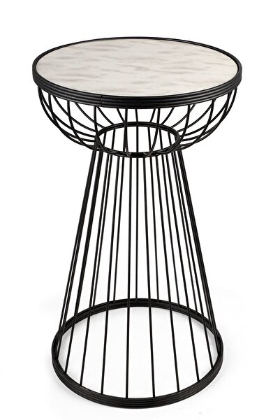 Begüsa Mantar Sehpa Siyah Mermer Ahşap