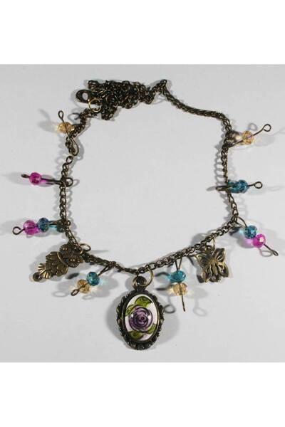 Çini Evi Iznik Tiled Purple Rose Motif Anklet