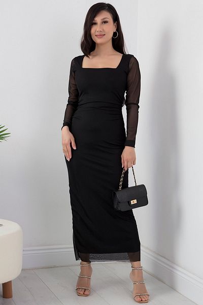 PULLIMM Long Sleeve Square Collar Tulle Dress - AP-108