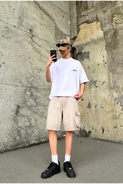 serline Acid Wash Beige Cargo Shorts