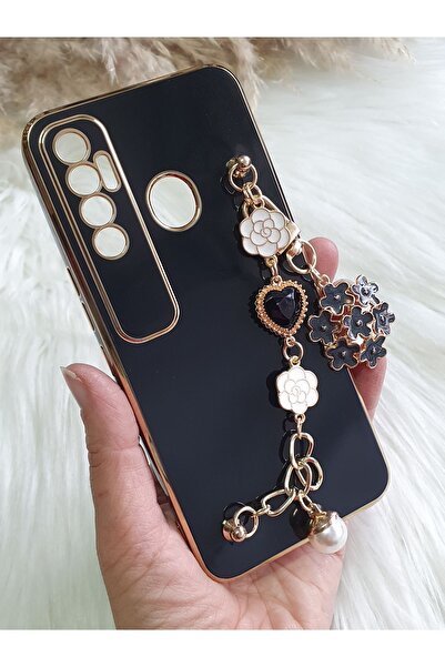 Aksesuarda Moda TECNO SPARK 7 PRO Uyumlu Çiçekli Taşlı İncili El Geçmeli Laze...