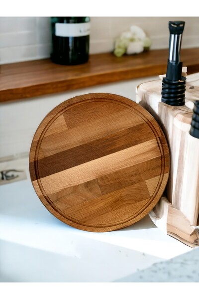 kanat ahşap atölyesi AHŞAP YUVARLAK BÜYÜK BOY PİZZA SUNUMLUK VE KESME TAHTASI