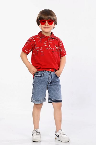 MORNIO Lacost Fabric Boys' Polo Collar T-Shirt and Denim Shorts - MRN5111112VF