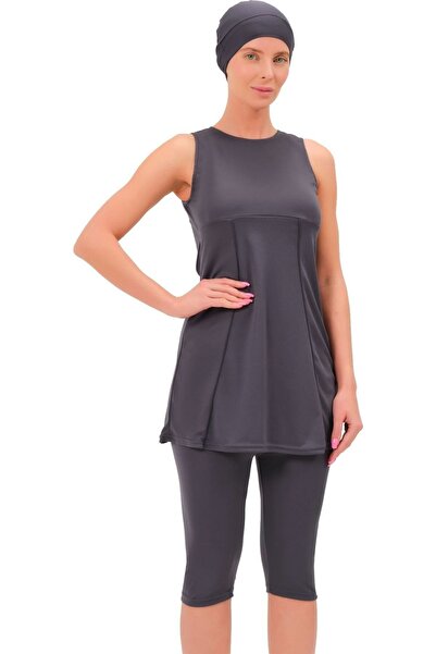 Argisa Strapless Sleeveless Plain Plain Semi Hijab Swimsuit 7812 Smoked Plus Size