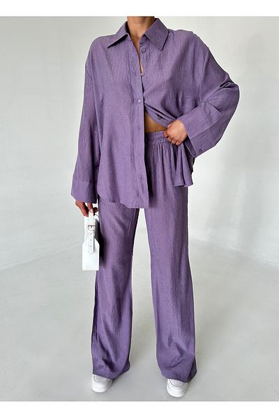 Laluvia Set cămașă și pantaloni cu textura liliac