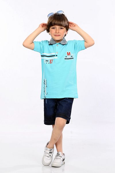 MORNIO Boy's Polo Collar Lacost Fabric T-Shirt and Denim Shorts - MRN5111314VF