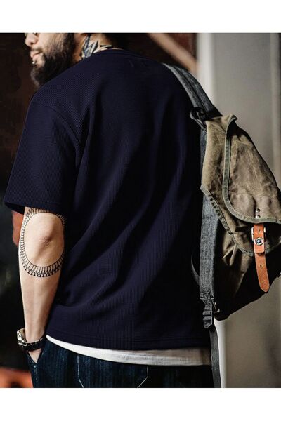 GENIUS STORE Ανδρικό μπλουζάκι με κοντό μανίκι βάφλα με λαιμόκοψη WAFFLE-CYCLETYAKA