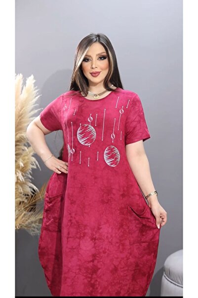 HÜLYA BUTİK Plus Size Printed and Pocketed Tie-Dye Women's Dress