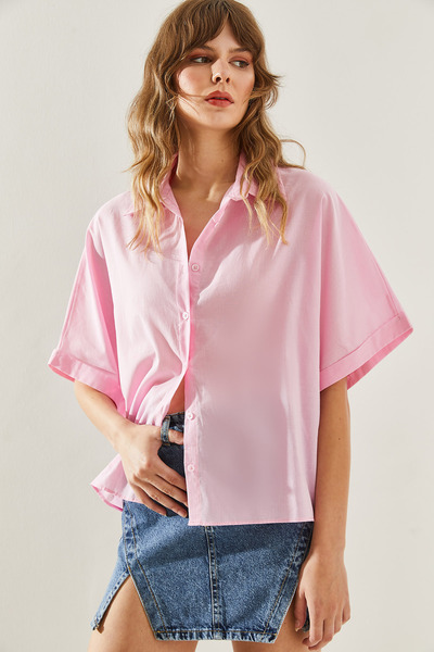 Bianco Lucci Women's Linen Fabric Shirt - Short Sleeve, Loose60251182