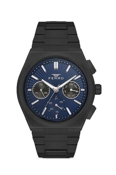 FERRO New Season Men's Black Case - Blue Function Wrist Watch and Bracelet He