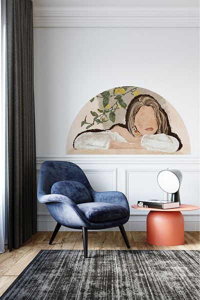 212shop Lemon Tree Bohemian Woman Semicircle Wall Sticker