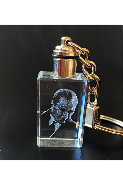 MERTKRİSTAL Ataturk Logo Keychain, Letter Keychain, Glass Engraved Keychain