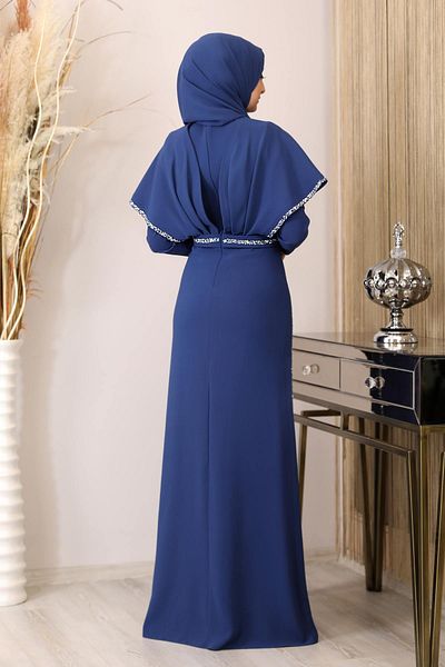 Fashion Showcase Rochie de seară Hijab Blue Fairy - Detaliu de piatră