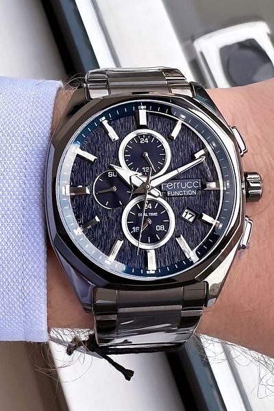 Ferrucci Men's Waterproof Smoke Colored Steel Cord Wrist Watch - Gift Bracelet FRE2047C1
