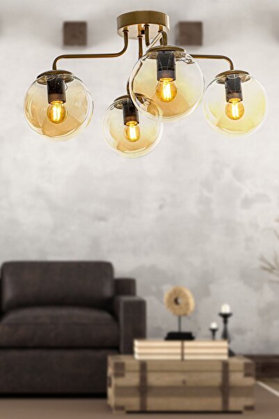 Begüsa Yağmur 4.lü Eskitme-bal Glop Camlı Avize