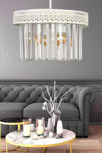 Begüsa Citrus 3rd White Lux Crystal Stone Chandelier