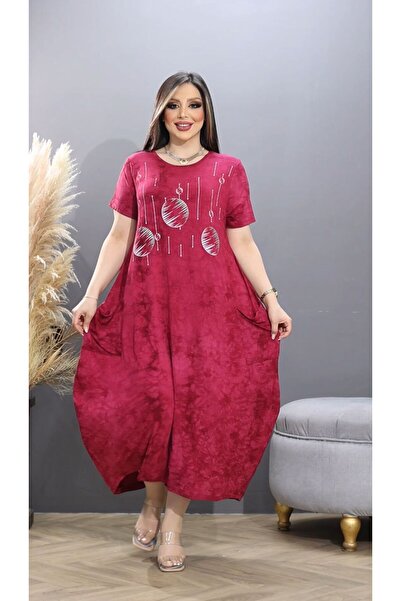 HÜLYA BUTİK Plus Size Printed and Pocketed Tie-Dye Women's Dress