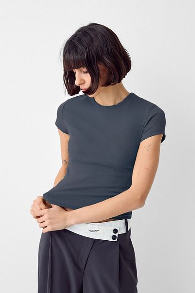 VODENS Anthracite Crew Neck Basic Ultra Soft 100% βαμβακερό κοντομάνικο κορμάκι