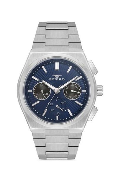 FERRO New Season Men's Square-Round Blue Case Wrist Watch and Bracelet Gift
