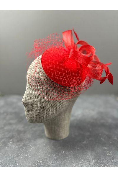Limelia Red Bridal Wedding Hat - Feather and Ribbon