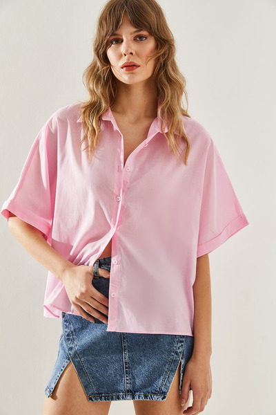 Bianco Lucci Women's Linen Fabric Shirt - Short Sleeve, Loose60251182