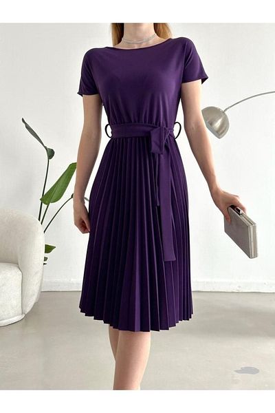 Secret Passion Lingerie Purple Pleated Belted Evening Dress - Graduation Dress 120