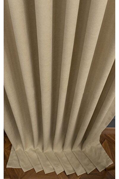 Evdepo Home Crown Beige Solid Color Pleated Background Curtain, 1/2,5 Regular (MEDIUM) Pleat, Single Wing