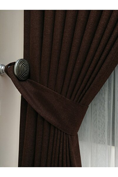 Evdepo Home Taç Kahverengi Düz Renk Keten Fon Perde, 1/2,5 Normal Pile, Tek K...