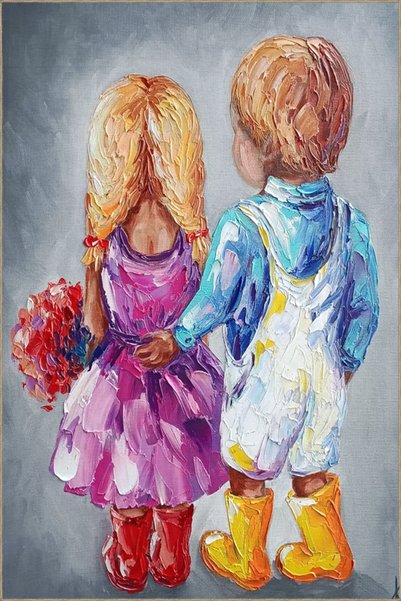 Rugs Modern Halı Двойна малка сладка килимче с десени на момче и момиче, с тъ...