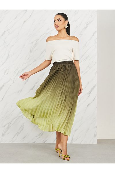 Styli Ombre Pleated A-Line Maxi Skirt