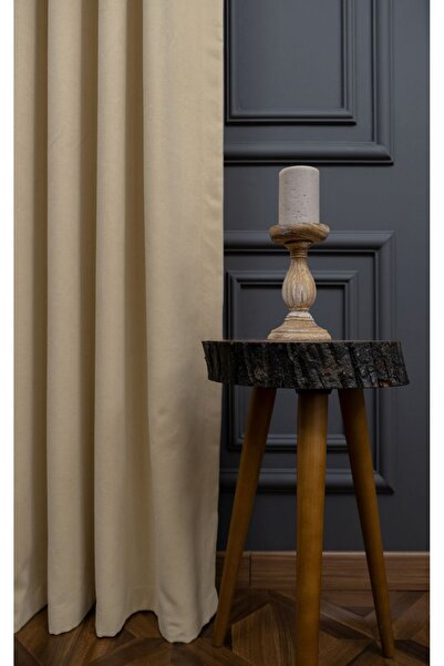 Evdepo Home Light Beige Solid Color Pleated Background Curtain, 1/3 Close Pleat, Single Wing
