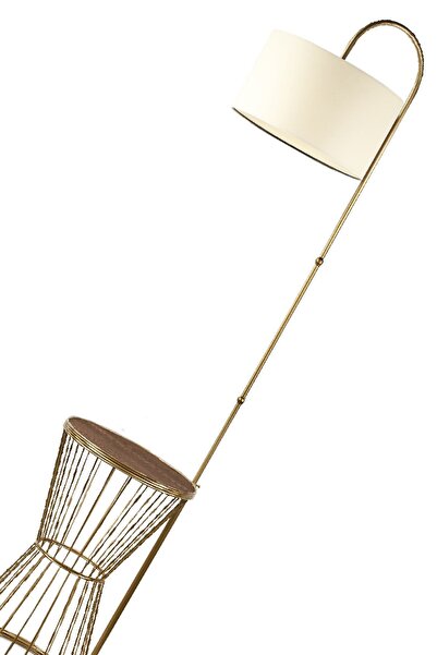 Begüsa Aytuğ Sehpa Lambader Eskitme Ceviz Ahşap Krem Şapka