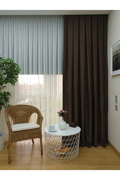 Evdepo Home Light Brown Solid Color Soft Background Curtain, Pleatless Flat Planting, Extrafor Drawstring, Single Wing