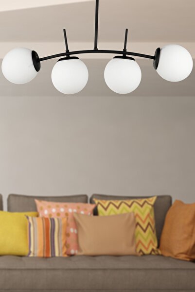 Begüsa Solomon 4.Lü Avize Siyah Beyaz Cam