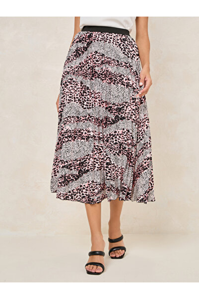 Styli Animal Print Pleated Midi Skirt