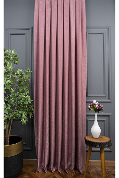 Evdepo Home Dusty Rose Soft Background Curtain, No Pleat Sewing, Extrafor Gather, Single Wing
