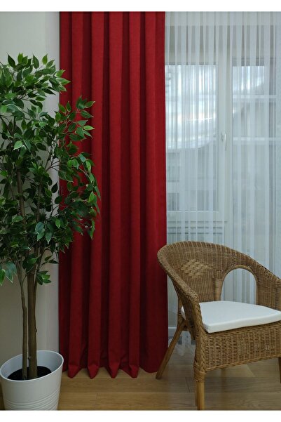 Evdepo Home Crown Red Solid Color Pleated Background Curtain, 1/2,5 Regular (MEDIUM) Pleat, Single Wing