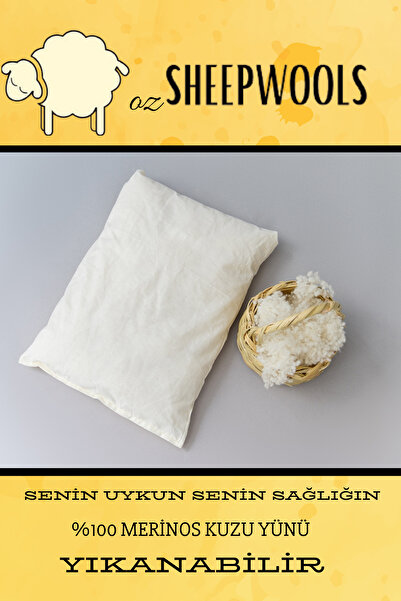 ozsheepwools Yastık Yün Bebek Yastığı 35*45 %100 Merinos Kuzu Boncuk Yünü %100 Pamuk Kumaş Yıkanabilir Doğal