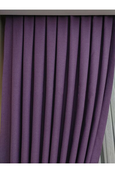 Evdepo Home Crown Dark Lilac Solid Color Linen Background Curtain, 1/3 Close Pleat, Single Wing