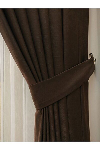 Evdepo Home Crown Light Brown Solid Color Pleated Soft Background Curtain, 1/2.5 Normal Pleat, Single Wing