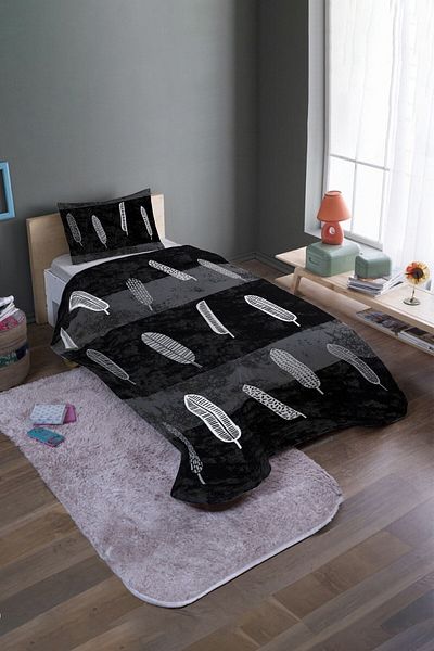 EVPANYA Set cuvertură de pat și piqué de o persoană cu model Black Leaves