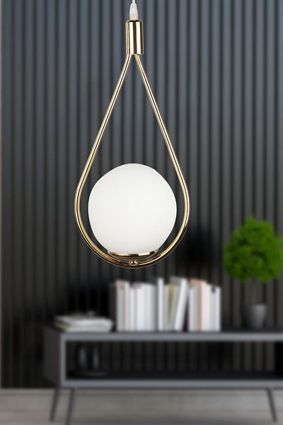 Begüsa Mexican Single Chandelier Gold Plated White Glass